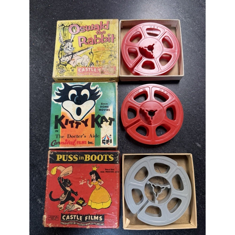 Vintage 8mm Home Movie EMPTY BOXES & REELS Oswald Kitty Kat Castle‎ Films Lot